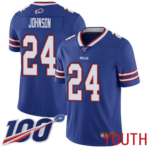 Youth Buffalo Bills #24 Taron Johnson Royal Blue Team Color Vapor Untouchable Limited Player 100th Season NFL Jersey->youth nfl jersey->Youth Jersey